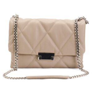 Il Duca Itlay Genuine Leather Quilted Convert Flap Handbag Taupe